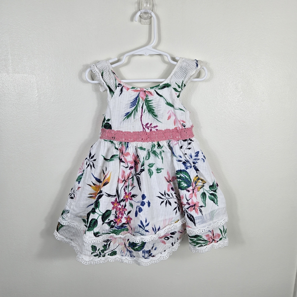 Laura Ashley Girls White Pink Floral Sleeveless Ruffle Easter Dress 2T Cottage